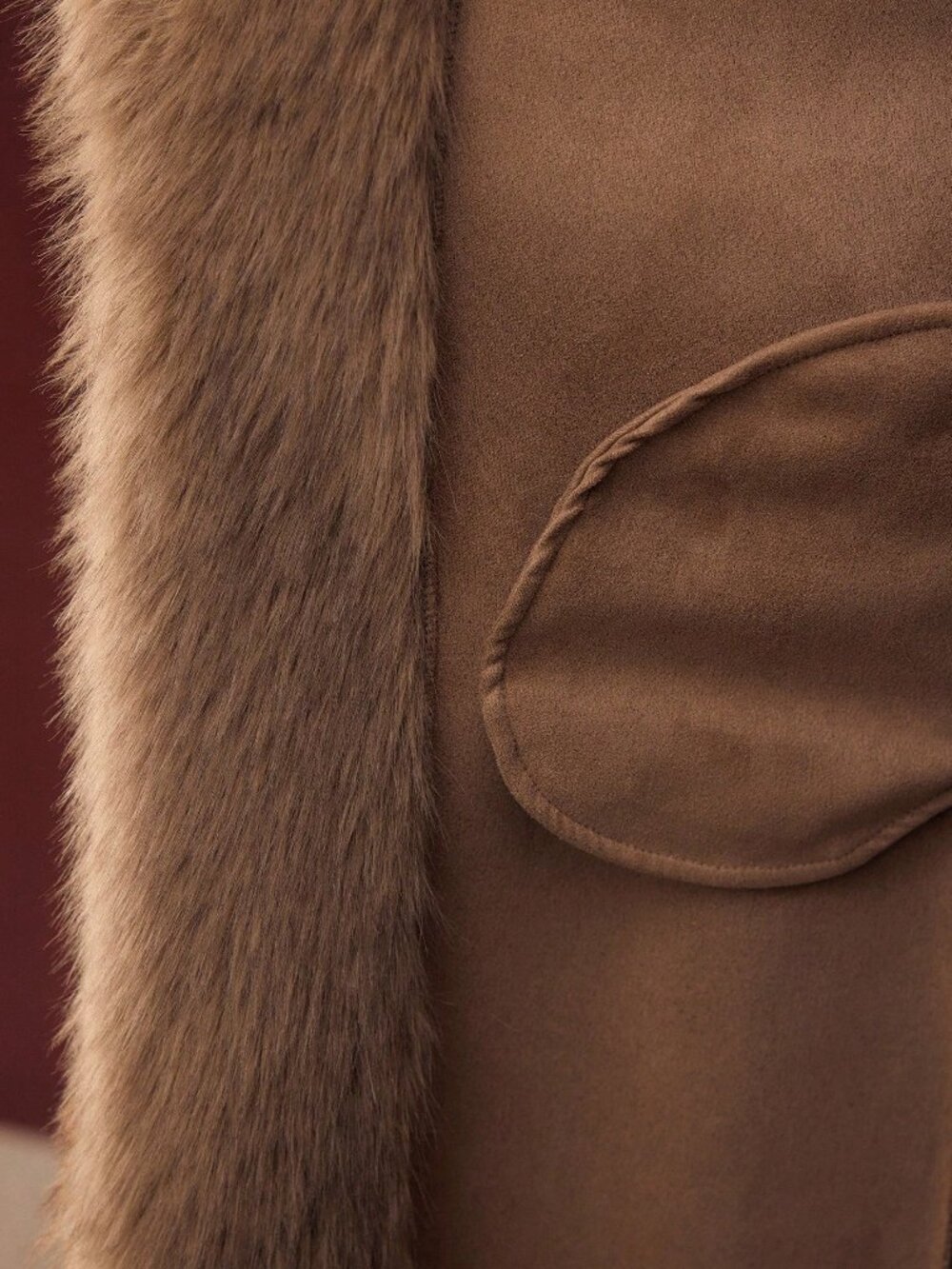 Brown Casual Women's Long Faux Fur Collar Coat - Picture 8 of 8